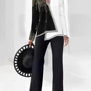 Digital Print V-Neck Asymmetrical Pantsuit